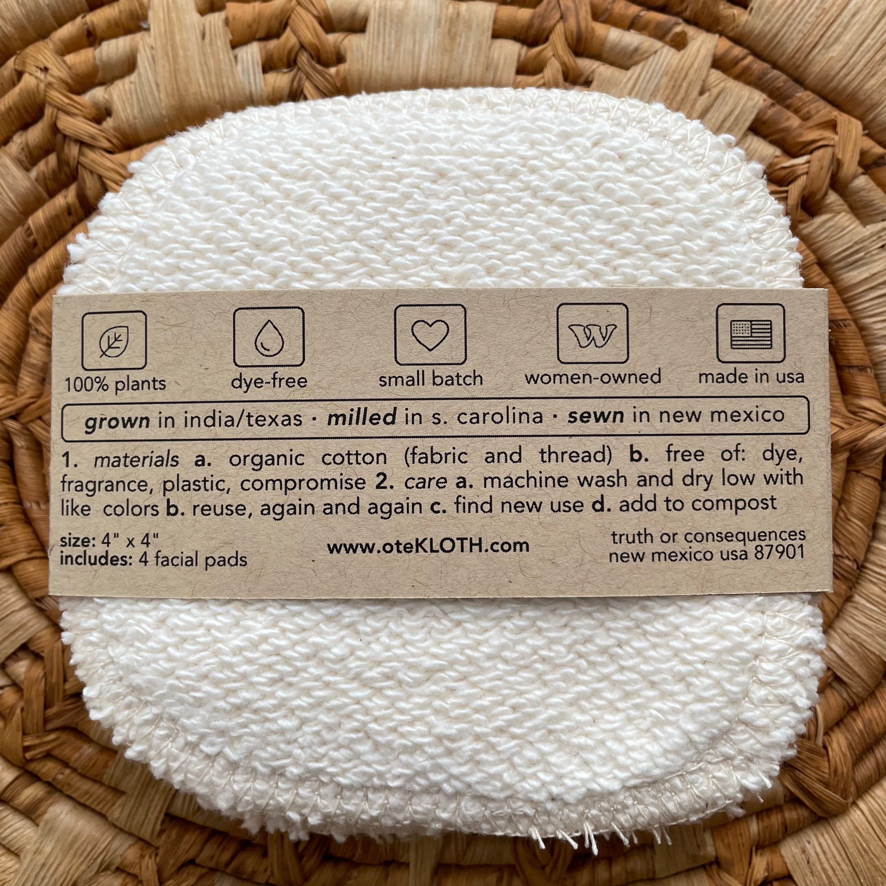 Organic Cotton Reusable Cotton Rounds | Velour + Terry - oteKLôTH